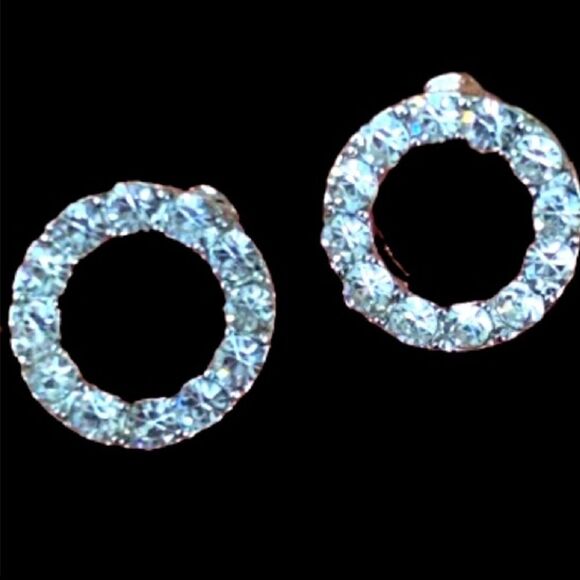 Sparkly Eternity Circle of Life CZ & Silver Tone Halo Studs, Bridal Earrings - Picture 1 of 11